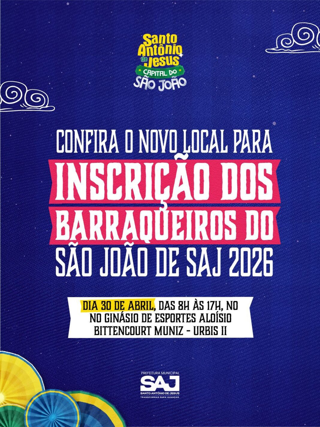 Prefeitura de Santo Antônio de Jesus define novo local para inscrição dos barraqueiros do São João 2026 – Prefeitura de Santo Antônio de Jesus - BA