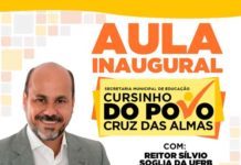 Aula inaugural do Cursinho do Povo, nessa segunda-feira, 08, em CRUZ DAS ALMAS