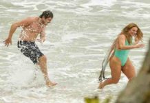 Paolla Oliveira e Sergio Guizé gravam reta final de ‘A Dona do Pedaço’ em praia no Rio