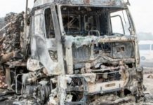 Incêndio destrói carreta com carga de frango na BR-116