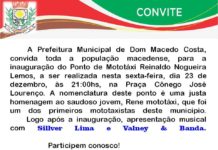 Prefeitura de Dom Macedo Costa homenageia saudoso piloto de mototaxi