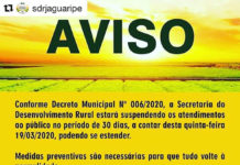 Secretaria de Desenvolvimento Rural suspende atendimentos por 30 dias, em JAGUARIPE