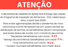 Secretaria de Assistência Social fará distribuição de cestas básicas, nessa sexta, em D.M.COSTA