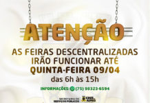 Feiras descentralizadas funcionam até 09.04, em Cruz das Almas