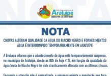 Prefeitura de Aratuípe divulga Nota a respeito da suspensão, por parte da EMBASA, do fornecimento de água, das 02 às 13 horas