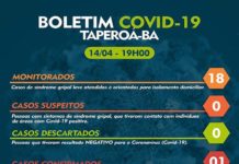 Boletim Covid 19, em 14.04, Taperoá-BA