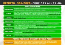 CRUZ DAS ALMAS: DECRETO Nº 301, de 27 de abril de 2020