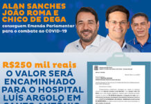Alan Sanches, João Roma e Chico de Dega destinam emenda de R$ 250 mil para o Hospital Luiz Argolo no combate ao covid-19