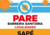 A partir dessa sexta-feira. 08, barreiras sanitárias nas localidades de Sapé e Terra Seca: ARATUÍPE