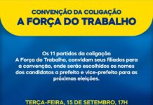 SAJ: Com 11 partidos apoiando reeleição do Prefeito Rogério Andrade, coligação A Força do Trabalho realiza convenção nesta terça-feira (15)