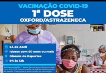 Vacinação Oxford/Astrazeneca, nesse sábado, das 9 às 12h, Ginásio de Esportes: 60 anos ou mais: SAJ