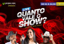 Universo Verde Digital apresenta Live Quanto Vale o Show, com artistas regionais, às 20h, pelo Youtube, de 02 a 04.06.21