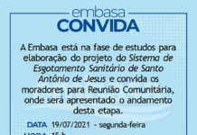 Estudo da Embasa para a ampliação do acesso a coleta e tratamento de esgoto em Santo Antônio de Jesus será apresentado nos dias 19 e 20 de julho