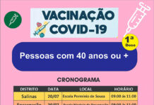 Locais de vacinação nessa terça, 20, em SALINAS DA MARGARIDA