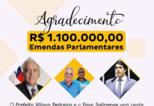 Prefeito Wilson Pedreira agradece emendas parlamentares que garante mais de 1 milhão de reais para Salinas da Margarida