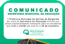 SALINAS DA MARGARIDA: Secretaria de Educação disponibiliza transporte para alunos que se submeterão ao ENEN, dias 21 e 28