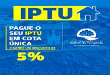 Pague IPTU em cota única e garanta desconto de 5%: SALINAS DA MARGARIDA