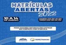 Matrículas abertas na rede municipal de ensino, de 10 a 14.01, em Muniz Ferreira