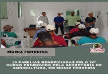 15 famílias beneficiadas pelo 26º curso promovido pela Secretaria de Agricultura, em Muniz Ferreira