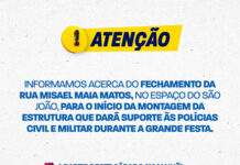 Secretaria de Trânsito (SMTT) alerta a população acerca do fechamento de rua, a partir deste sábado (11)