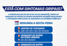 SAJ: Secretaria de Saúde informa que, a partir da sexta-feira (01), todas as USFs realizarão teste da COVID-19