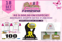 Premiação de 9.000,00 reais para a 2a. Corrida Feminina, 18 de setembro, em S.A.JESUS