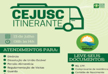 CEJUSC Itinerante, nessa quarta-feira, 13, em Salinas da Margarida