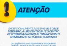 Prefeitura informa acerca de alteração no funcionamento da UBS CENTROSAJ e o Centro de Testagem COVID-19