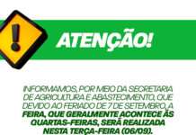 Prefeitura informa acerca da mudança de dia de funcionamento da Feira Livre