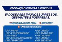 Prefeitura aplicará 5ª dose da vacina contra a COVID-19 em imunossupressos, gestantes e puérperas