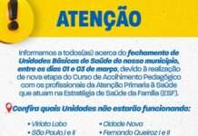 Secretaria de Saúde (SMS) informa aos munícipes acerca de fechamento de Unidades Básicas de Saúde (UBS) para treinamento