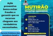 Prefeitura realiza processo de averiguação cadastral unipessoal, em SALINAS DA MARGARIDA