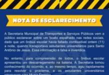 Secretaria Municipal de Transportes e Serviços Públicos vem a público esclarecer sobre um boato espalhado nas redes sociais: MUNIZ FERREIRA