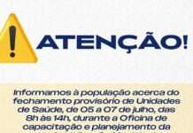 AJ: Secretaria de Saúde (SMS) informa acerca de fechamento provisório de Unidades de Saúde para capacitação