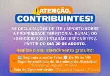 SAJ: Prefeitura informa a contribuintes que a declaração do ITR 2023 estará disponível a partir de 30 de agosto