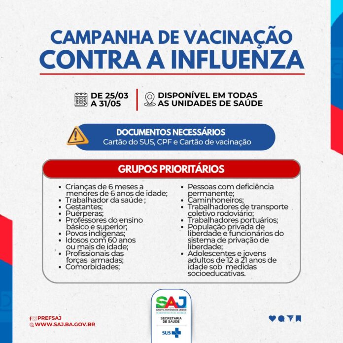 Prefeitura de Santo Antônio de Jesus realizará campanha de vacinação contra a Influenza – Prefeitura de Santo Antônio de Jesus - BA