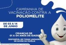 Dia D de vacinação contra poliomielite ocorre neste sábado (08) em Muniz Ferreira