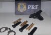 PRF prende na BR 381 caminhoneiro que sacou arma de fogo para outro motorista em discussão de trânsito — Polícia Rodoviária Federal Arma caminhoneiro preso Betim.jpeg