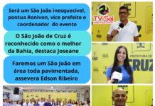 Vice-prefeito Ronivon e secretários Josiane Vitena e Edson Ribeiro falam acerca de preparativos para o São João, em Cruz das Almas