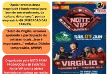 AVIVIP e MERCADÃO DAS CARNES apoiam NOITE VIP JUNINA, dia 07 de junho, Hotel Fazenda Amoras