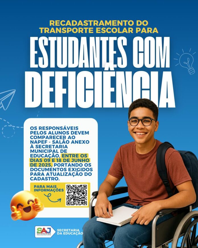 SAJ: Prefeitura realizará recadastramento de estudantes com deficiência que utilizam o transporte escolar – Prefeitura de Santo Antônio de Jesus - BA