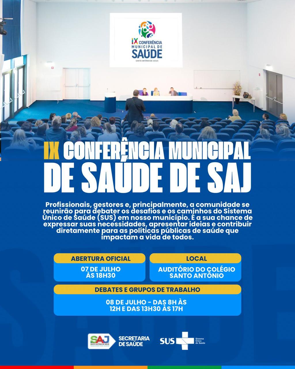 Prefeitura convida população para seguimento da IX Conferência Municipal de Prefeitura convida população para seguimento da IX Conferência Municipal de Saúde em Santo Antônio de Jesus – Prefeitura de Santo Antônio de Jesus - BA
