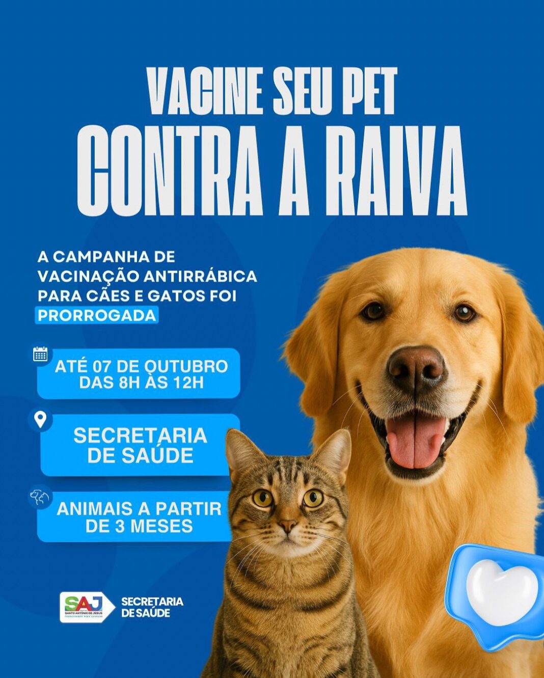 Prefeitura de Santo Antônio de Jesus prorrogou Campanha de Vacinação Antirrábica para cães e gatos – Prefeitura de Santo Antônio de Jesus - BA