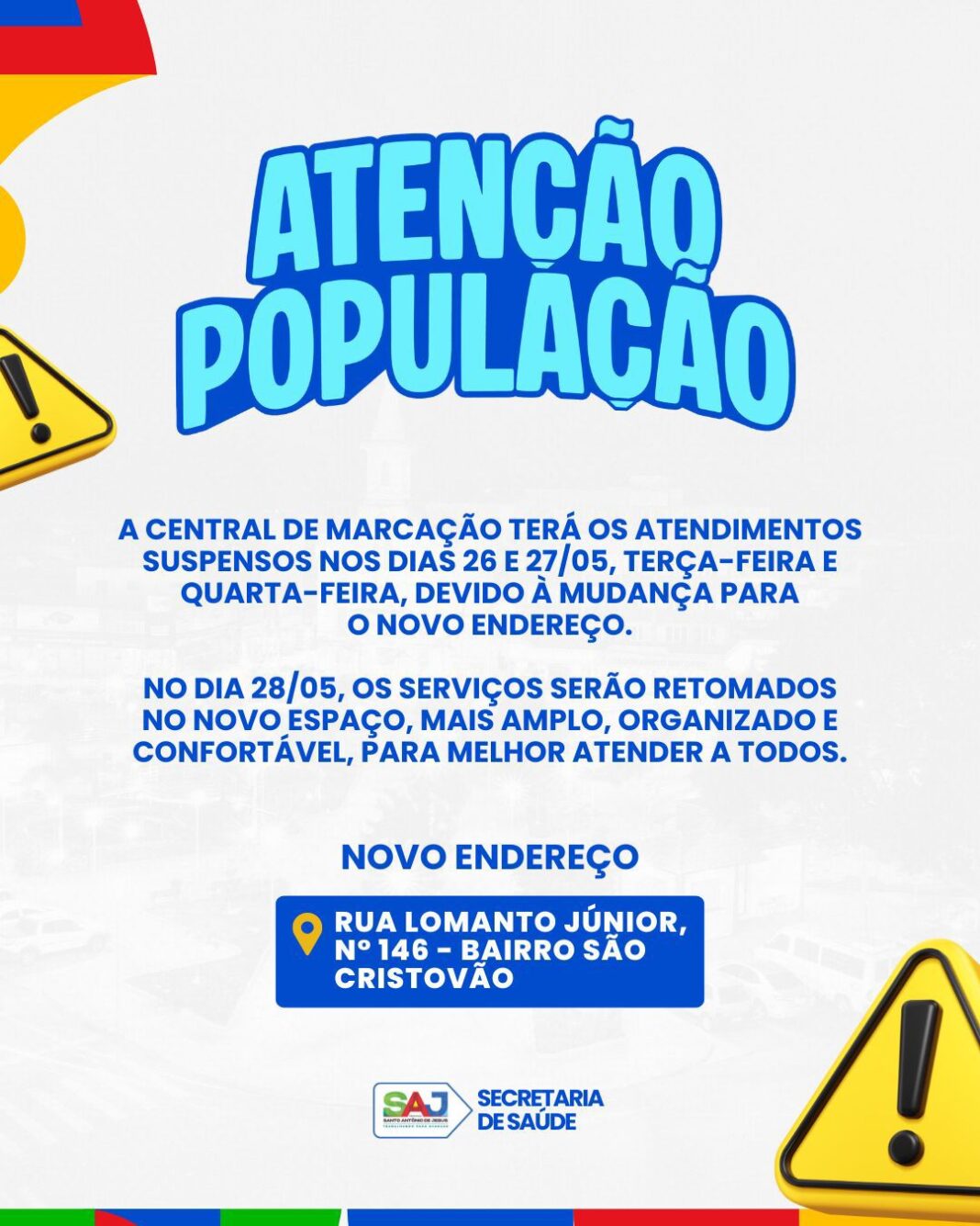 Prefeitura de Santo Antônio de Jesus informa suspensão temporária dos atendimentos da Central de Regulação – Prefeitura de Santo Antônio de Jesus - BA